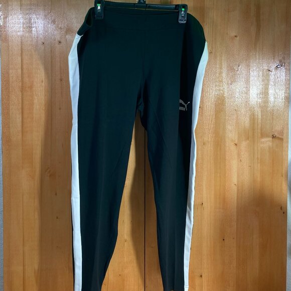 NEW! PUMA T7 MR LEGGING 2X Tight Fit Womens Track Pants Black White - Picture 1 of 8